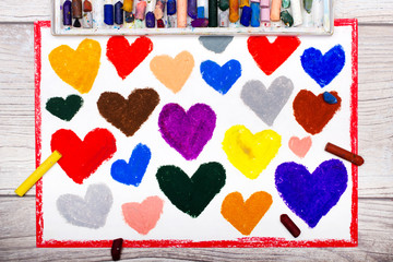 Photo of colorful hand drawing: beautiful hearts,