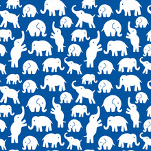 Seamless Vector Pattern With Elephants. Texture For Wallpaper, Fills, Web Page Background.