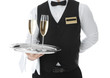 © Africa Studio - Waiter holding tray with glasses of champagne on white background