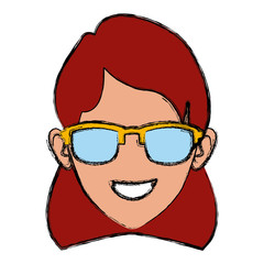 Sticker - Woman face with sunglasses icon vector illustration graphic design