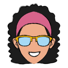 Sticker - Woman face with sunglasses icon vector illustration graphic design