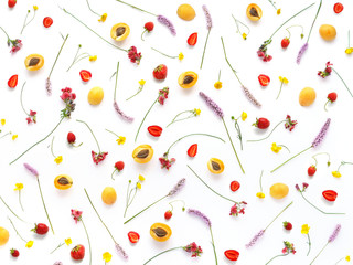 Wall Mural - composition from plants, wild flowers and red berries, isolated on white background. strawberry, apr