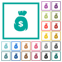 Poster - Dollar money bag flat color icons with quadrant frames