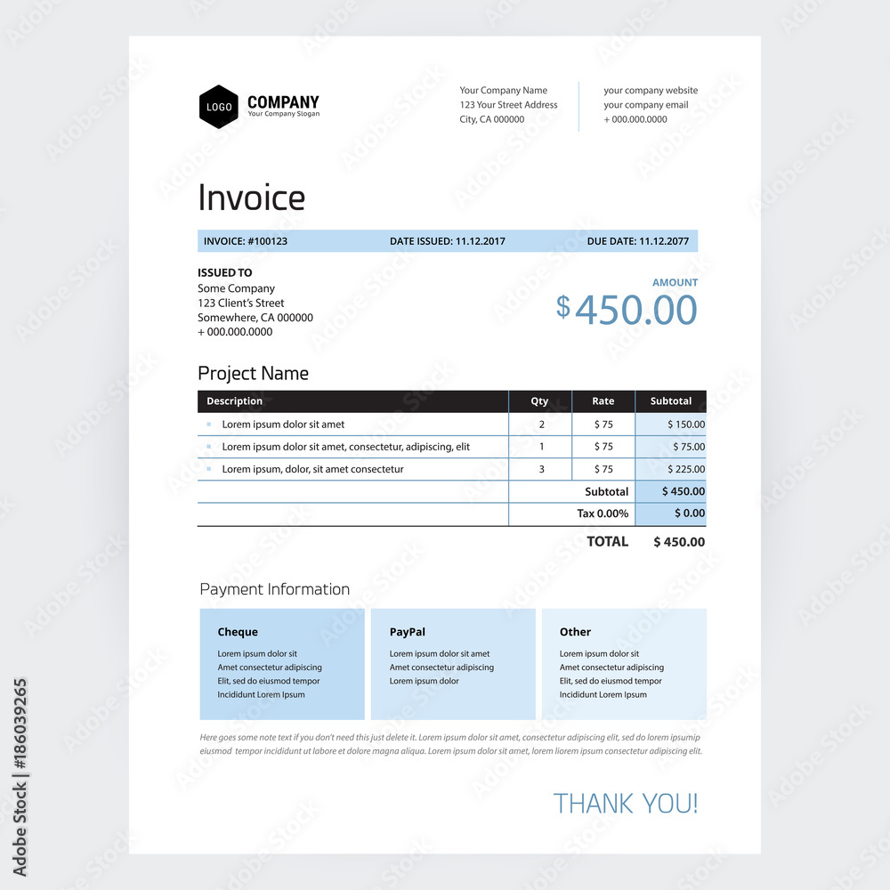 Invoice template business minimal design - blue color vector Stock ...