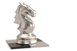 © Holmessu - The silver knight chess piece on checkerboard.3D illustration.