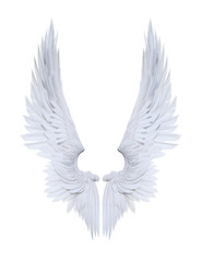 3d Illustration Angel wings, white wing plumage isolated on white background with clipping path.