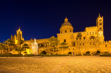 Wall Mural - The Cathedral of Palermo at night, Italy