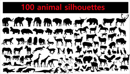 collection of animal silhouettes on white background