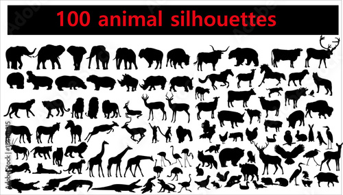 Collection of animal silhouettes on white background Wallpaper Mural