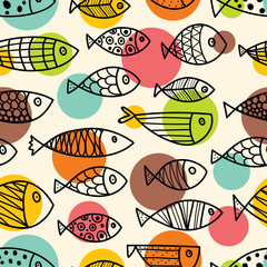Wall Mural - Cute vector seamless pattern with fish.