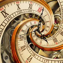 Wall Mural - surreal antique old clock abstract fractal spiral. watch clocks with mechanism unusual abstract text
