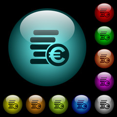 Sticker - Euro coins icons in color illuminated glass buttons