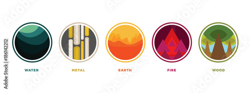 Canvastavla  Feng shui stylized flat colorful vector icons