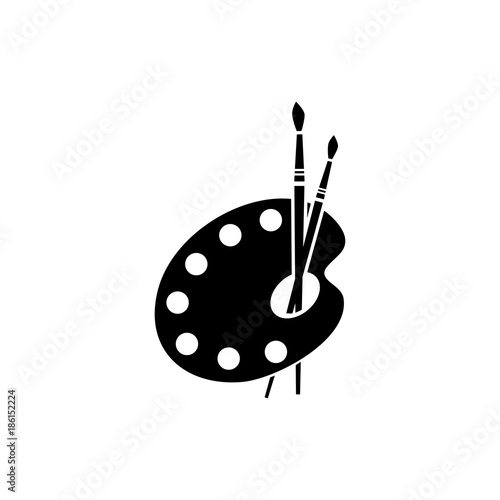 Fotomural Plastic palette for artists.Palette and paintbrush vector icon