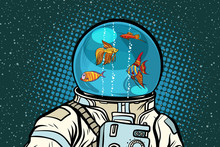 Astronaut With Helmet Aquarium With Fish