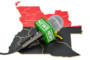 Wall Mural - Angola News concept, microphone news on the map. 3D rendering