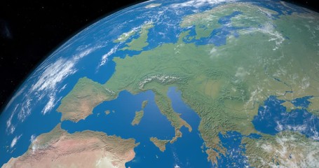 Wall Mural - Europe continent and north africa and asia in planet earth, aerial view from outer space