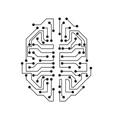 Stylized Brain. Circuit Board Texture, Electricity Mind