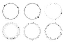 Set Of Vector Graphic Circle Frames. Wreaths For Design, Logo Template. Stardust, Stars, Starry Sky