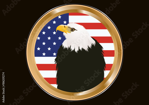 Badge Golden Eagle Head On The Background Of The