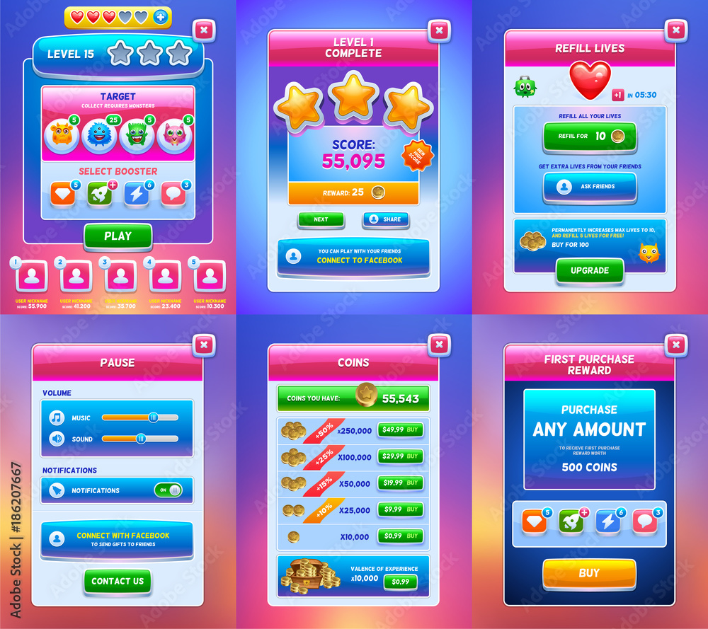 Mobile Game UI Stock Vector | Adobe Stock