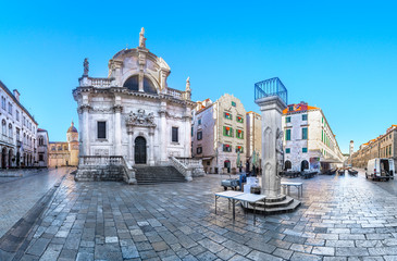 Wall Mural - Dubrovnik panorama city center. / Scenic view at marble city center of historical tourist resort in Croatia, Dubrovnik old town panorama.