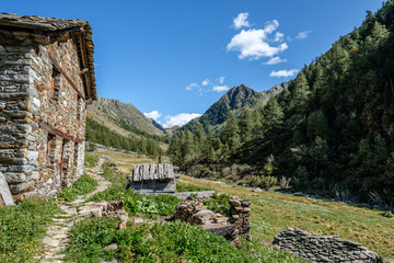 Romantic mountain hut in Oberloo valley, aosta italy