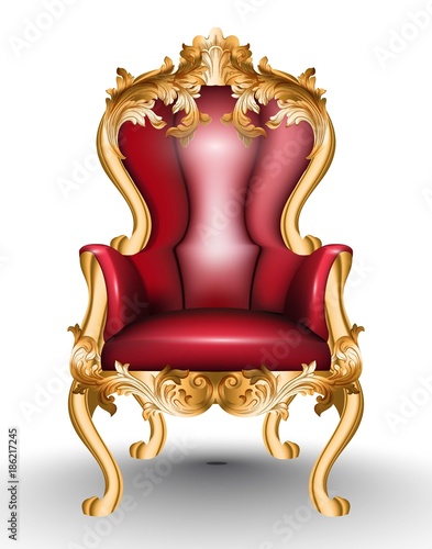 Red Baroque Glamourous Armchair Isolated On White Background