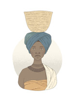 Illustration With Xhosa Woman With Basket.