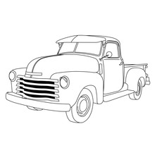 Old American Pick-up Truck - Reto Pickup Car, Front-side View