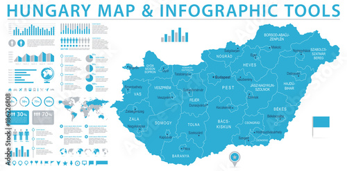 Fotomural Hungary Map - Info Graphic Vector Illustration