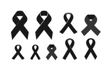 Black Mourning Ribbon. Death, Eternal Memory, Funeral Icon Or Symbol. Vector Illustration