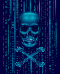 Wall Mural - jolly roger skull binary code numbers. hacker piracy computer online attack alert. scary warning hac