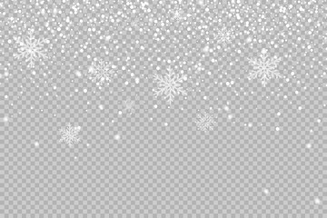 Wall Mural - christmas background made of snowflake and snow on transparent background. christmas snow. falling s