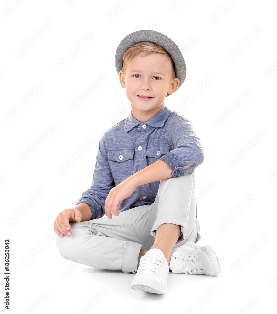 Cute fashionable boy on white background