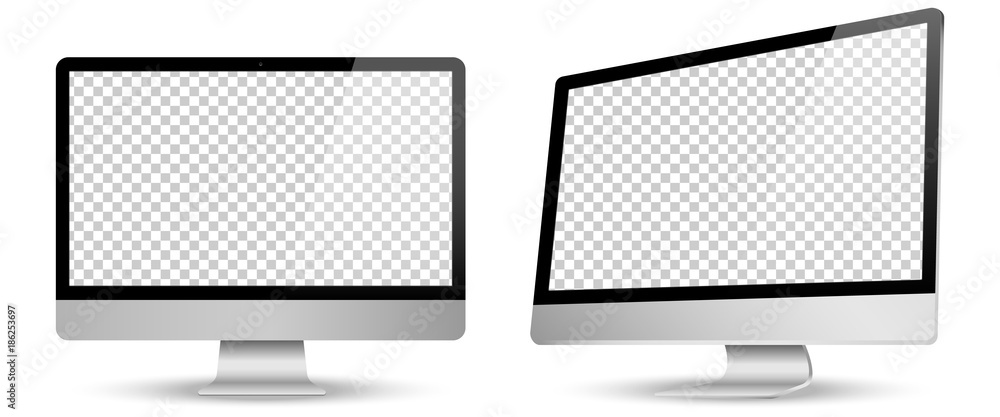 Computer screen transparancy view left and front isolated white background. Vector illustration. - obrazy, fototapety, plakaty 