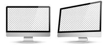 Computer Screen Transparancy View Left And Front Isolated White Background. Vector Illustration.