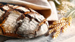 canvas print picture - Selbstgebackenes Brot mit Ähren