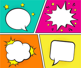 Wall Mural - retro comic empty speech bubbles set on colorful background. vector illustration, vintage design, po