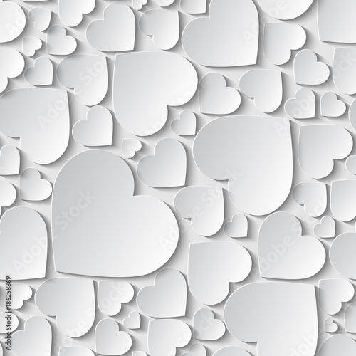Fotografía Amazing seamless pattern, background with paper cut out white hearts on white background
