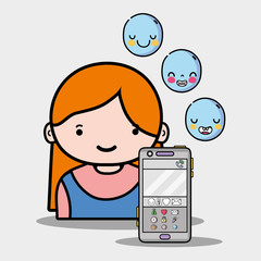 Sticker - girl with emoji icons of whatsapp app