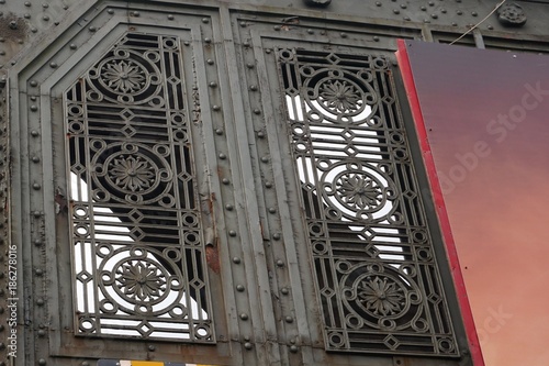 Ornate vintage ironwork on railway overpass in Dublin Ireland Poster