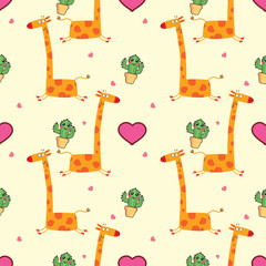 Seamless pattern with cute heart-shaped and giraffe ,valentines vector illustration