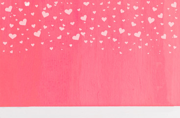 Wall Mural - Little cute heart shape on sweet pink wood background with copy space. Illustration raster pattern to present romantic or love theme on Valentine's day can apply for product display and wallpaper.