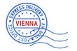 Round blue postmark Vienna, Italy on white background