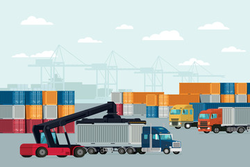 Wall Mural - Logistics container cargo freight ship for import export. Vector illustration