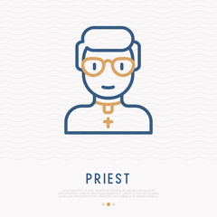 Wall Mural - Priest in glasses thin line icon. Modern vector illustration of religious person.