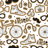 Gold hipster motif. Vector seamless pattern.