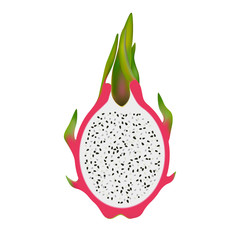 Wall Mural - Isolated half of dragon fruit, pitaya, pitahaya on white background. Realistic colored slice.