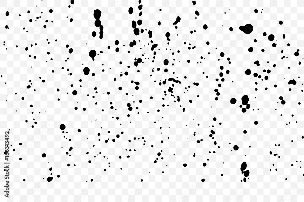 Paint splatter on transparent background. Black explosion of paints. Grainy textured design for craft paper art effect template visuals. Vector. - obrazy, fototapety, plakaty 